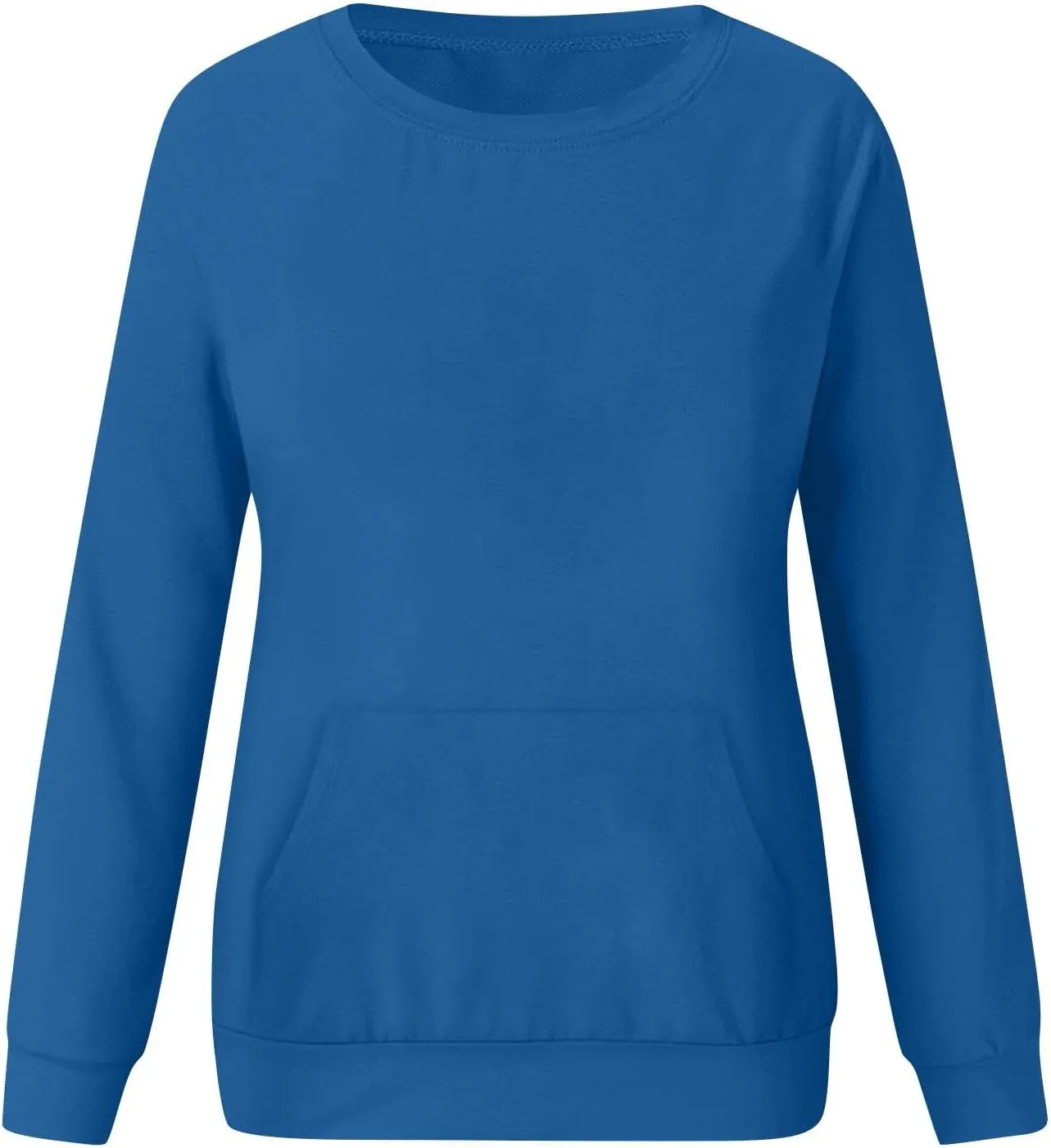 Crew Neck Sweatshirts Women Fleece Long Sleeve Cute Sweatshirts No Hooded Preppy Soft Tunic Hoodie with Pockets
