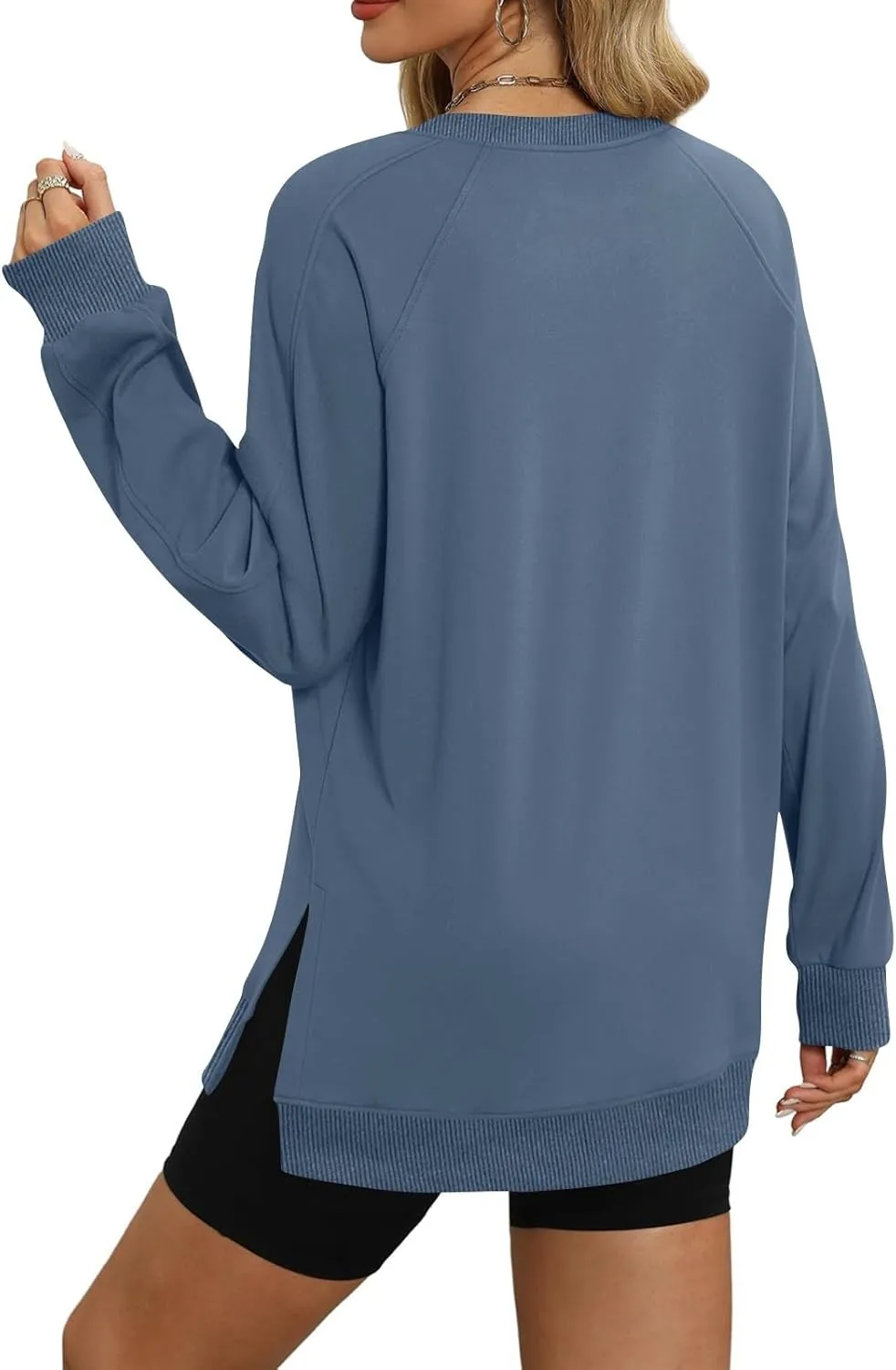 Crewneck Sweatshirts Women Side Slit Oversized Fall Sweatshirt Long Sleeve Tunic Pullover Shirts Y2k Hoodie Sweater