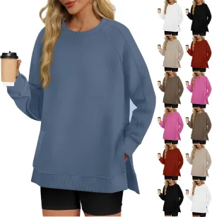 Crewneck Sweatshirts Women Side Slit Oversized Fall Sweatshirt Long Sleeve Tunic Pullover Shirts Y2k Hoodie Sweater