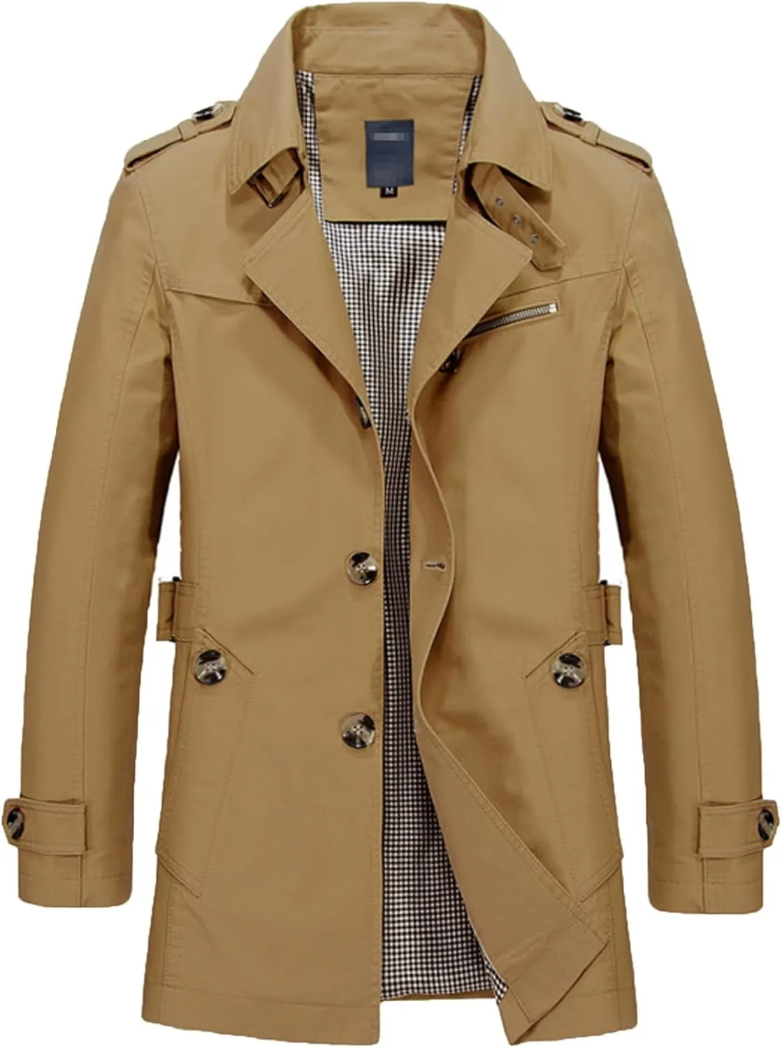Ctreela Men Trench Coat Single-Breasted Windbreaker Notch Lapel Parka Casual Business Overcoat Long Jacket Pea Coat