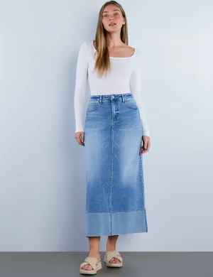 Cuffed Denim Maxi Skirt
