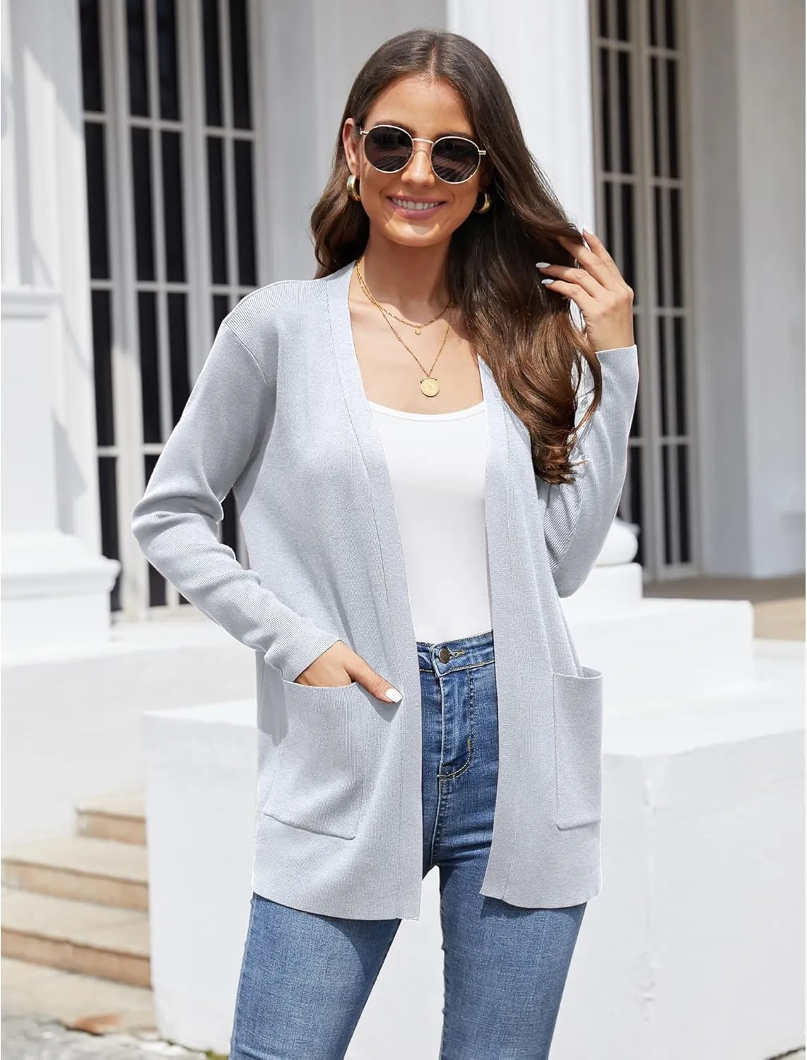 CZYINXIAN Women's Casual Long Sleeve Open Front Cardigan Sweaters Trendy Knit Lightweight Cardigans with Pockets