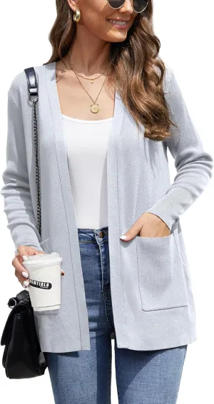 CZYINXIAN Women's Casual Long Sleeve Open Front Cardigan Sweaters Trendy Knit Lightweight Cardigans with Pockets