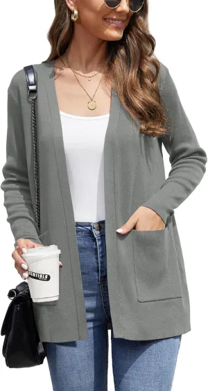 CZYINXIAN Women's Casual Long Sleeve Open Front Cardigan Sweaters Trendy Knit Lightweight Cardigans with Pockets