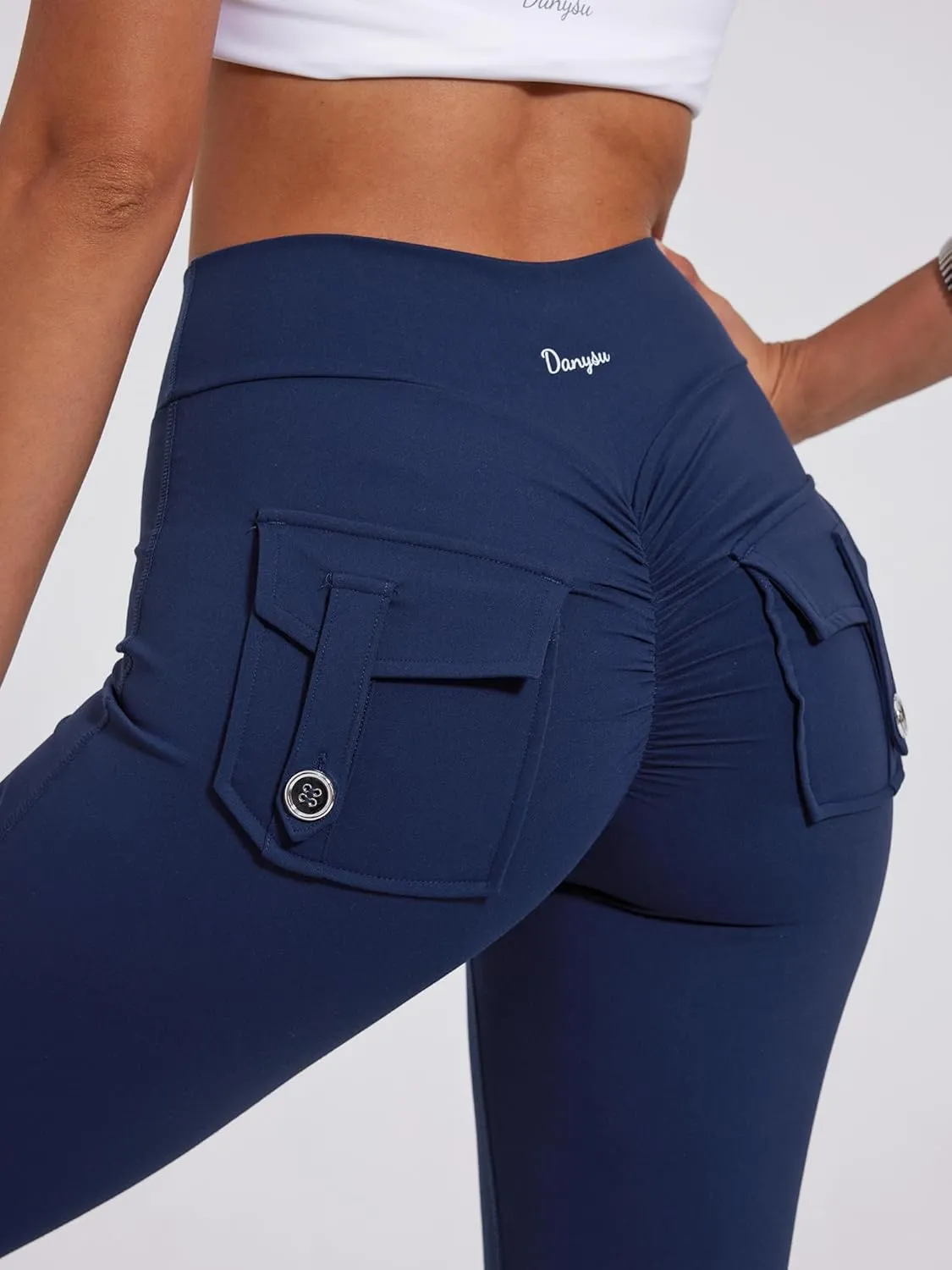 Danysu Flare Leggings with Pockets for Women Scrunch Butt Lifting Cargo Leggings V Waist Tummy Control Bootcut Yoga Pants