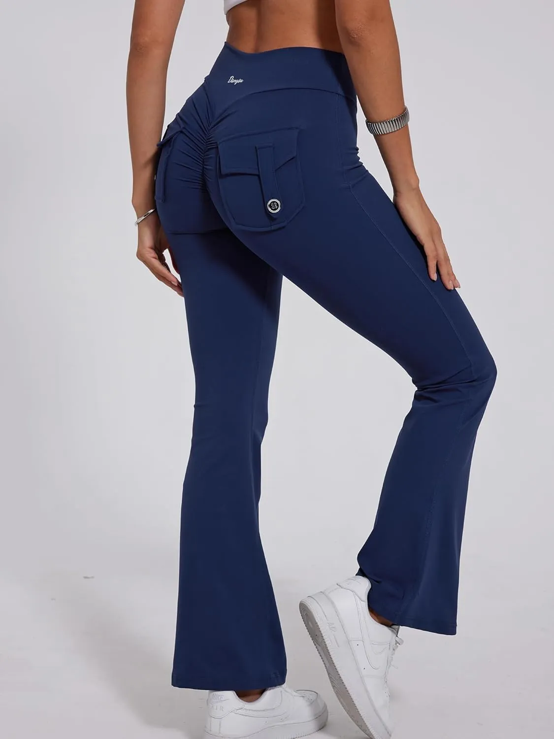 Danysu Flare Leggings with Pockets for Women Scrunch Butt Lifting Cargo Leggings V Waist Tummy Control Bootcut Yoga Pants