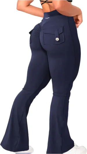 Danysu Flare Leggings with Pockets for Women Scrunch Butt Lifting Cargo Leggings V Waist Tummy Control Bootcut Yoga Pants