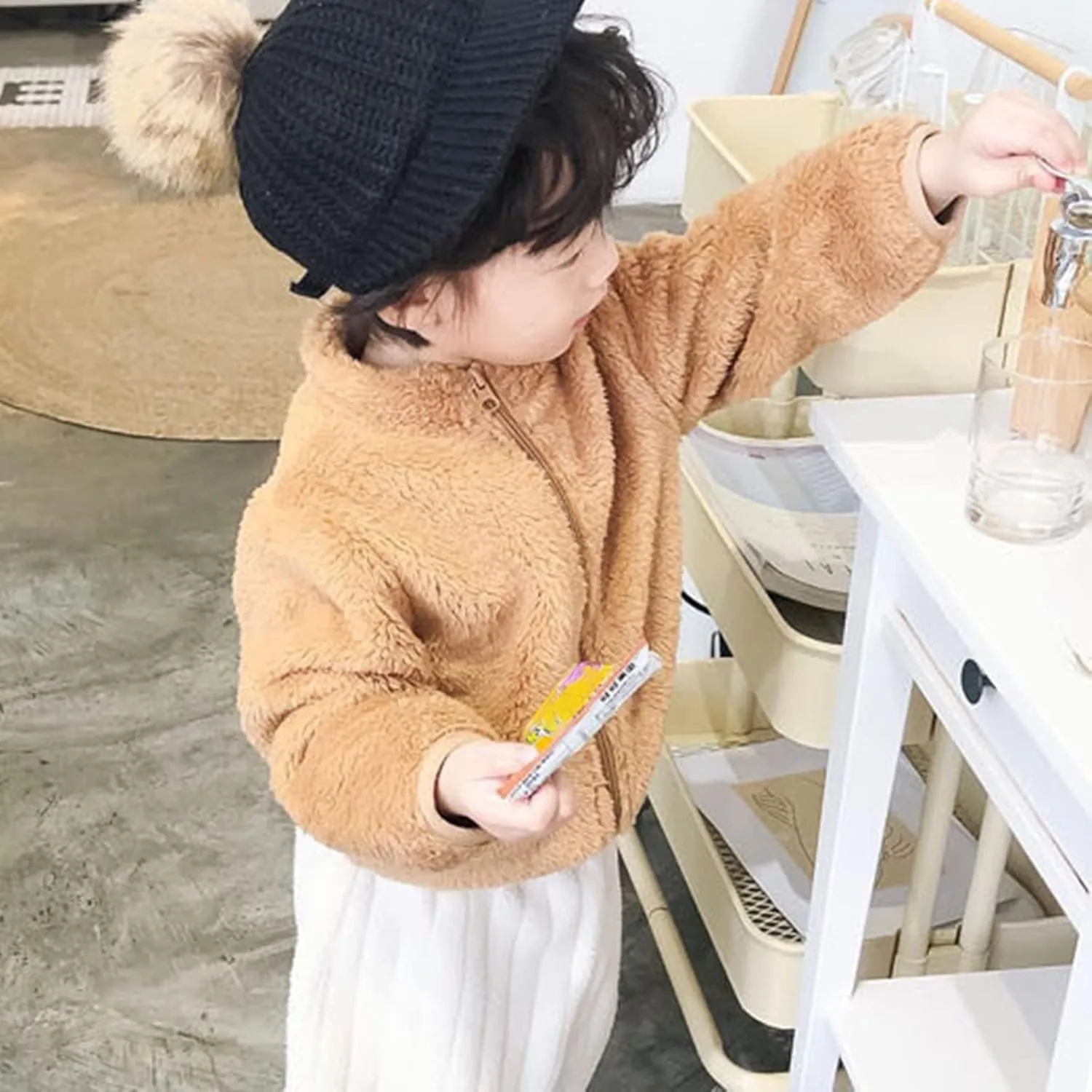 DDAPJ pyju Baby Girls Boys Sherpa Jacket Winter Fleece Coat Toddler Kids Faux Fur Warm Outwear Solid Zip Up Fuzzy Sweatshirt