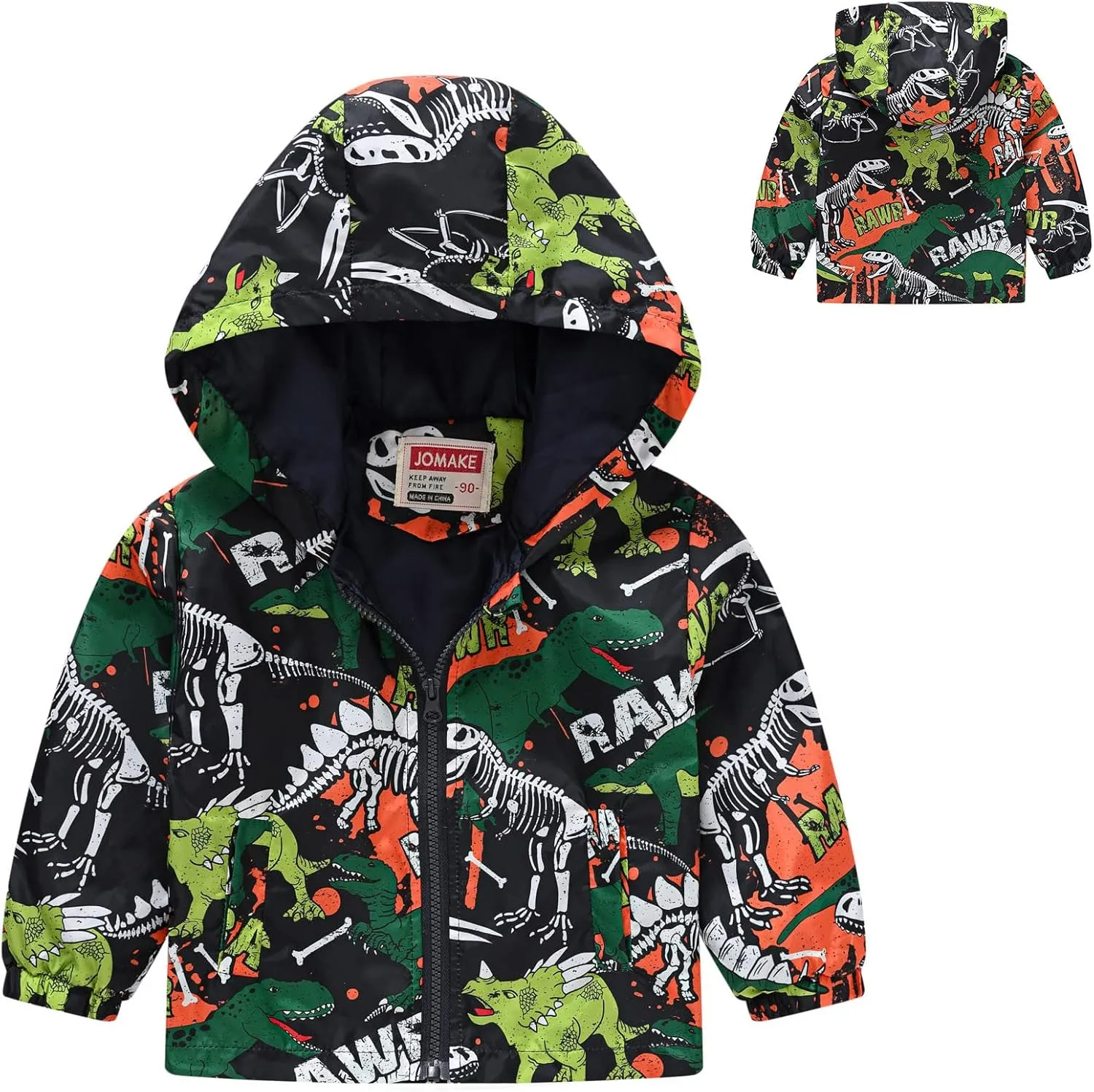 Dinosaur Hooded Jackets Toddler Baby Boys Girls Cartoon Print Windproof Coats Lightweight Zip Up Trench Outerwear
