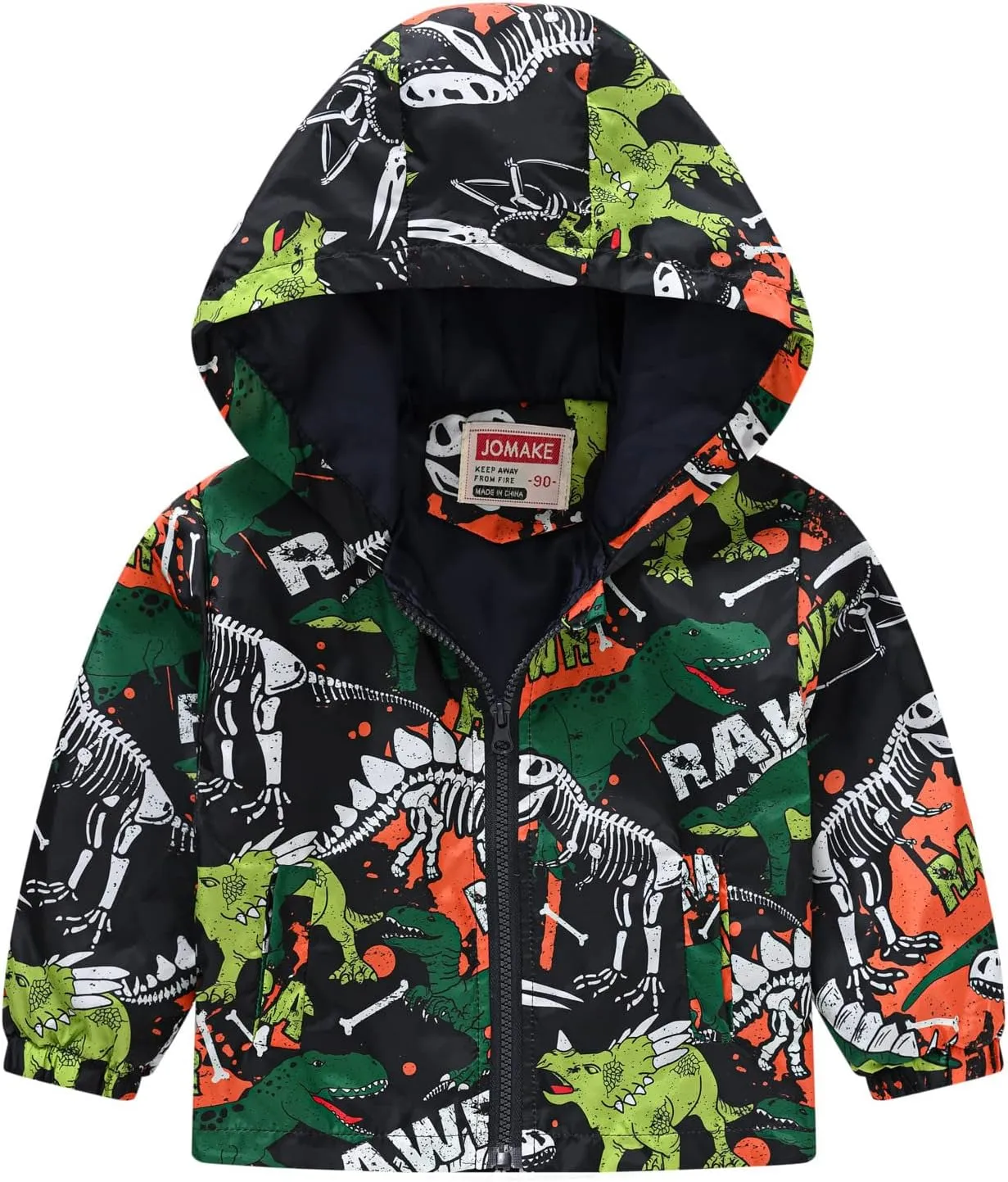 Dinosaur Hooded Jackets Toddler Baby Boys Girls Cartoon Print Windproof Coats Lightweight Zip Up Trench Outerwear
