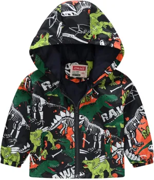 Dinosaur Hooded Jackets Toddler Baby Boys Girls Cartoon Print Windproof Coats Lightweight Zip Up Trench Outerwear