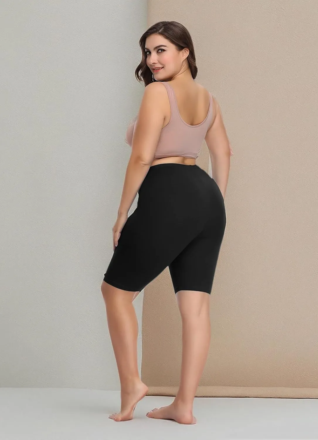 DITSONEO Plus Size Short Leggings for Women Sport Capris Knee Length Leggings Yoga Workout Gym Mid Thigh Shorts Under Dress