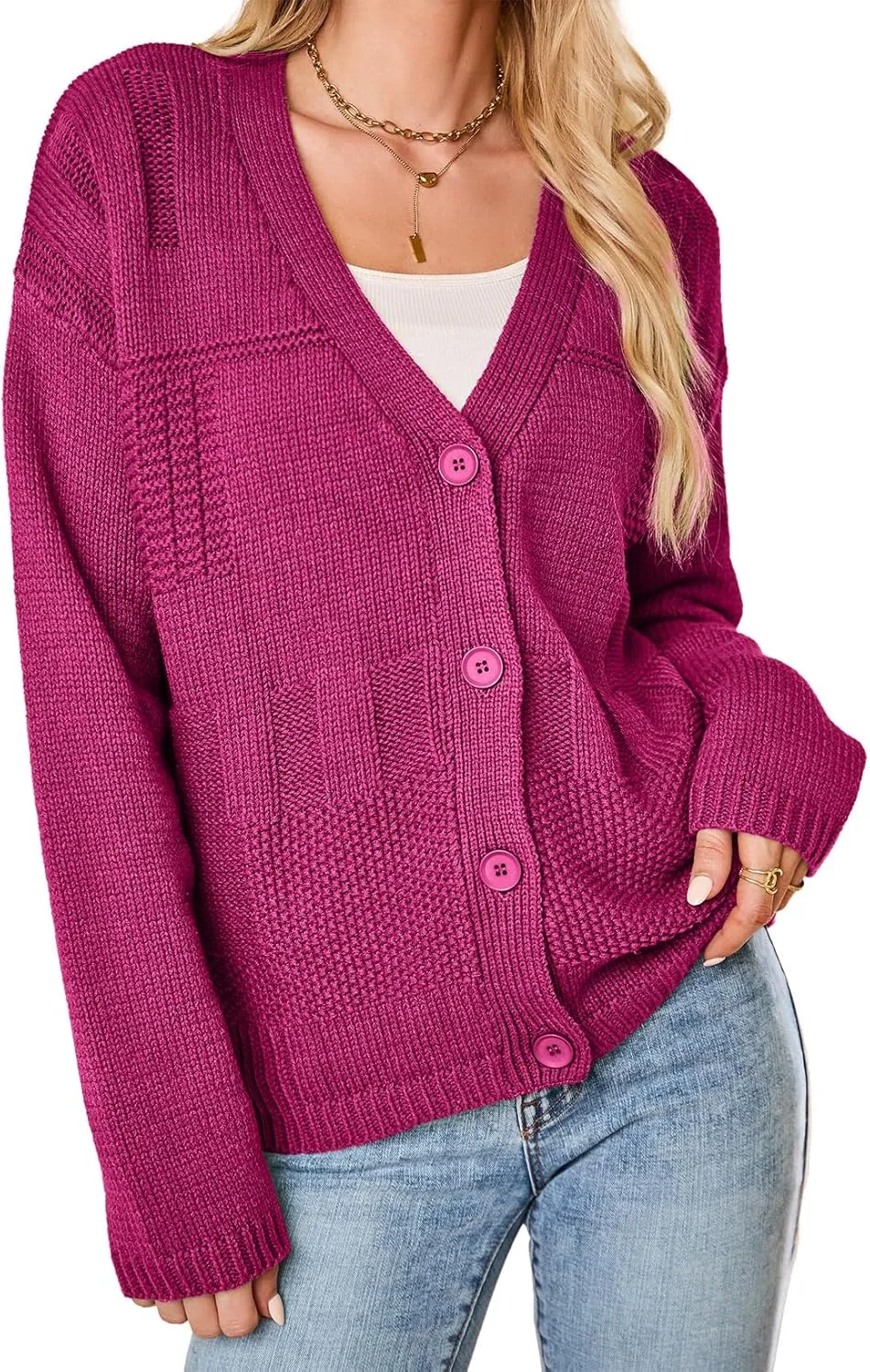 Dokotoo Cardigan for Women V Neck Open Front Button Down Long Sleeve Cable Knit Sweaters Tops