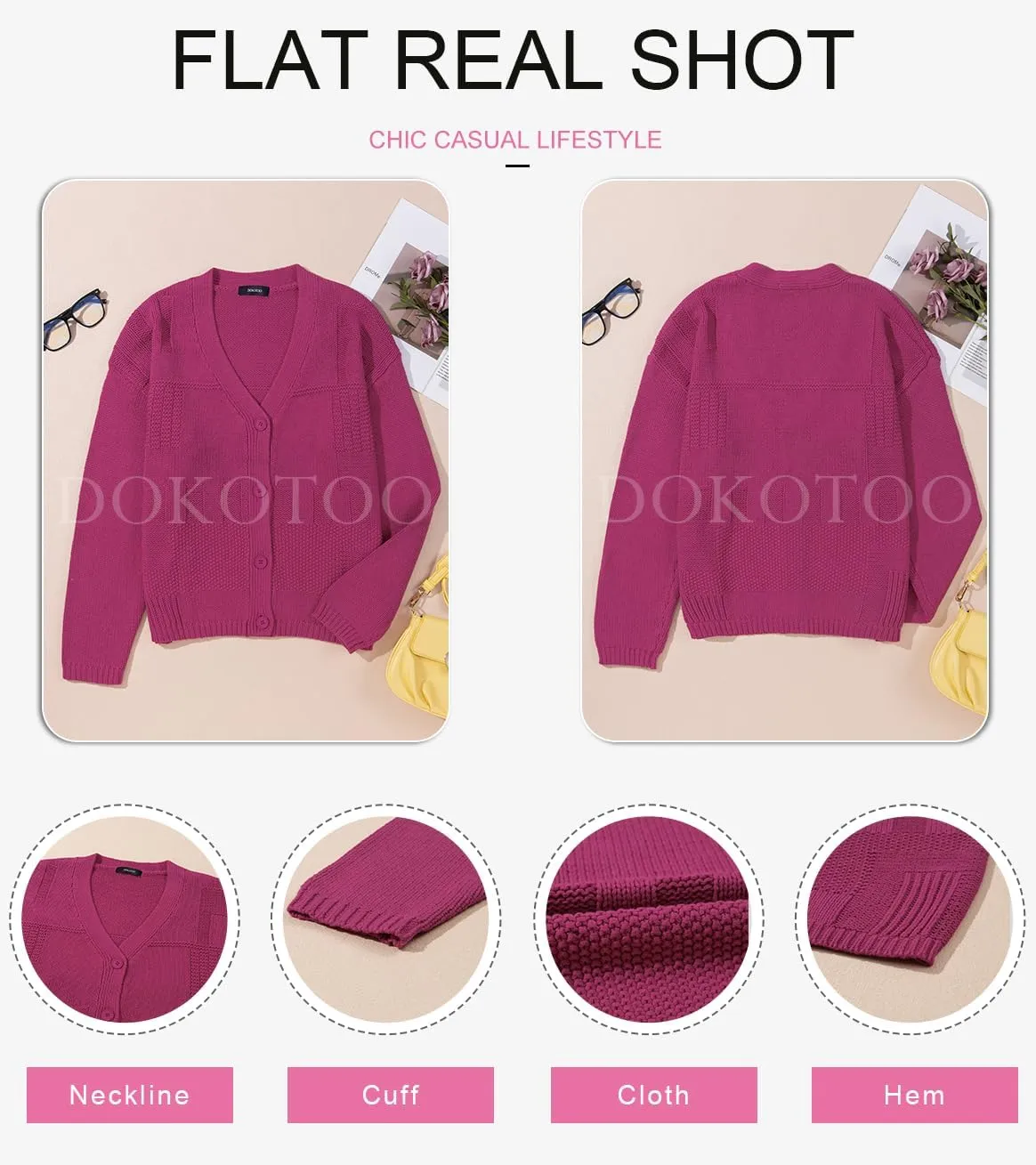 Dokotoo Cardigan for Women V Neck Open Front Button Down Long Sleeve Cable Knit Sweaters Tops