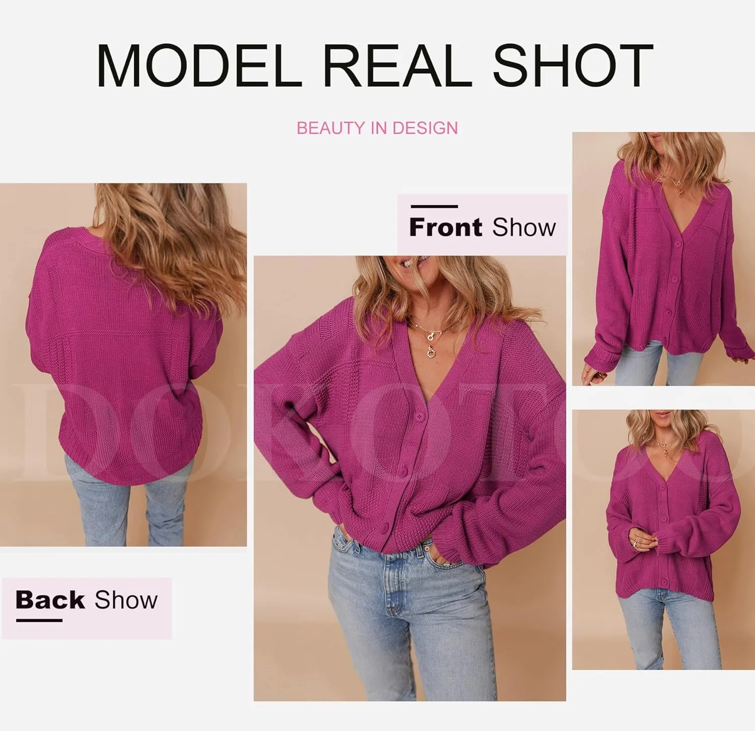 Dokotoo Cardigan for Women V Neck Open Front Button Down Long Sleeve Cable Knit Sweaters Tops