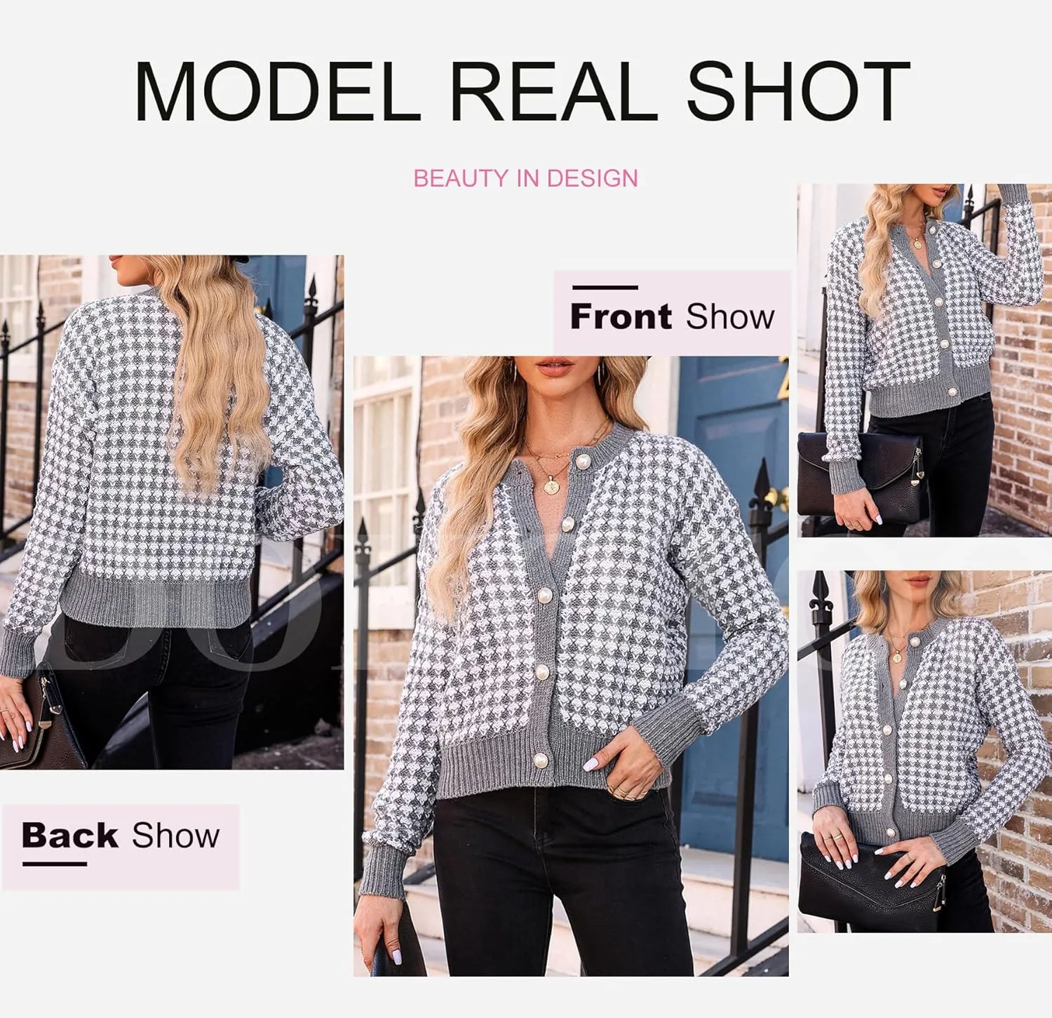 Dokotoo Cardigan Sweaters for Women V Neck Button Down Long Sleeve Plaid Knit Cardigans Sweater Tops