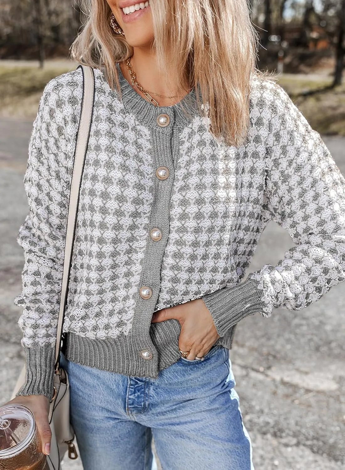 Dokotoo Cardigan Sweaters for Women V Neck Button Down Long Sleeve Plaid Knit Cardigans Sweater Tops