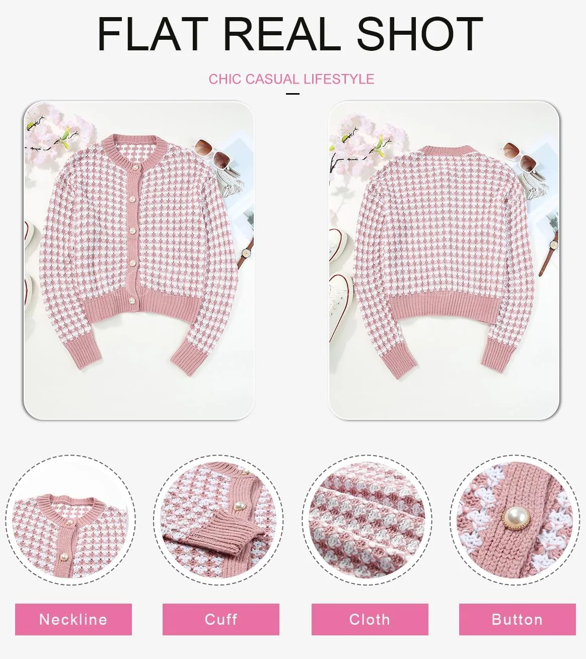 Dokotoo Cardigan Sweaters for Women V Neck Button Down Long Sleeve Plaid Knit Cardigans Sweater Tops