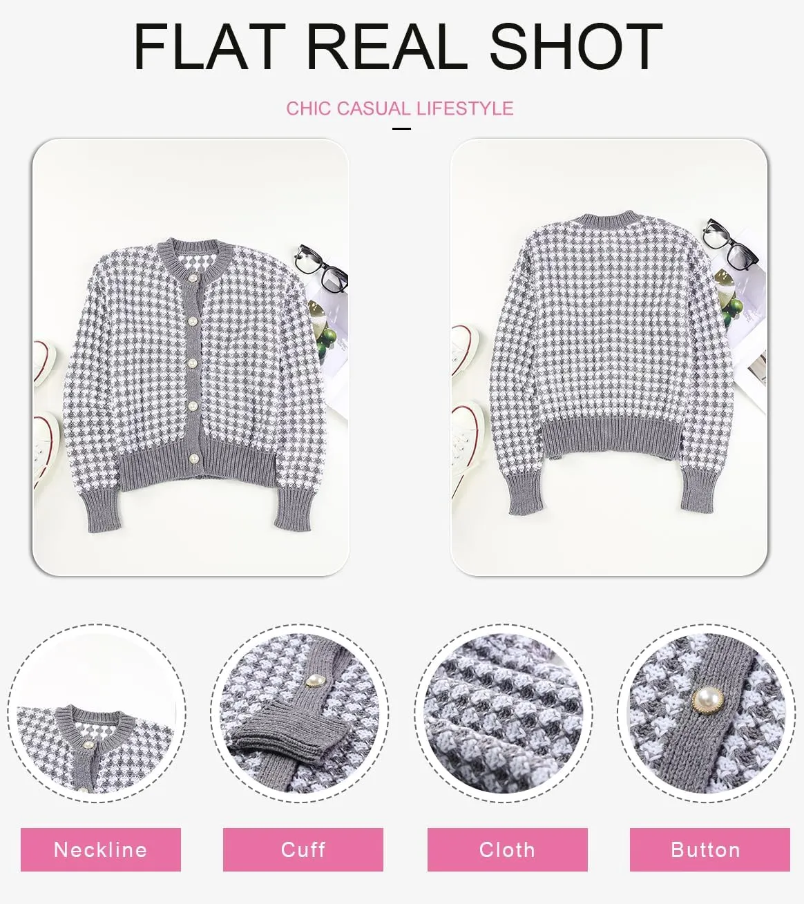 Dokotoo Cardigan Sweaters for Women V Neck Button Down Long Sleeve Plaid Knit Cardigans Sweater Tops
