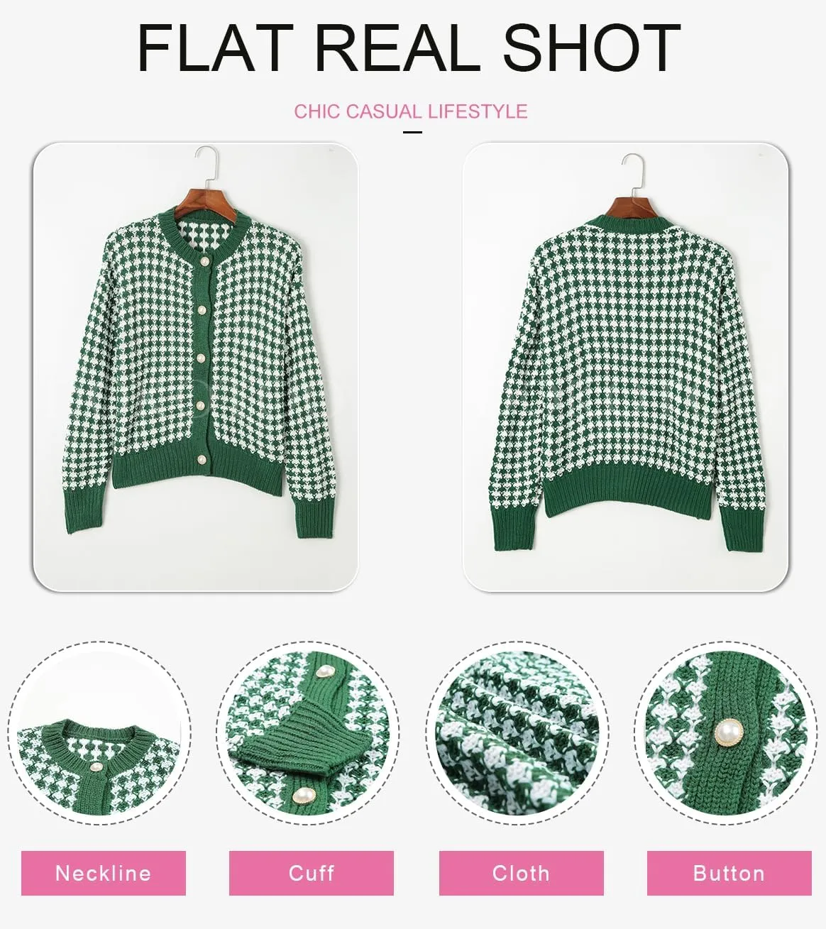 Dokotoo Cardigan Sweaters for Women V Neck Button Down Long Sleeve Plaid Knit Cardigans Sweater Tops