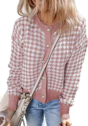 Dokotoo Cardigan Sweaters for Women V Neck Button Down Long Sleeve Plaid Knit Cardigans Sweater Tops
