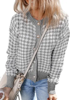Dokotoo Cardigan Sweaters for Women V Neck Button Down Long Sleeve Plaid Knit Cardigans Sweater Tops