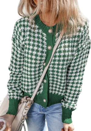Dokotoo Cardigan Sweaters for Women V Neck Button Down Long Sleeve Plaid Knit Cardigans Sweater Tops
