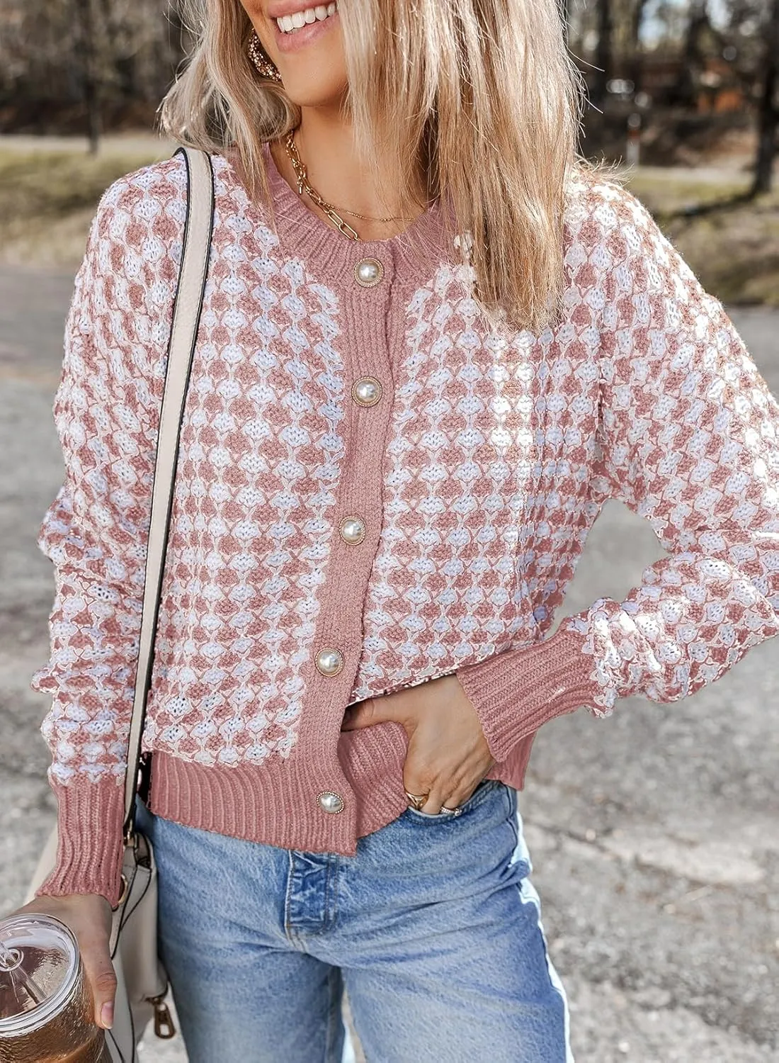 Dokotoo Cardigan Sweaters for Women V Neck Button Down Long Sleeve Plaid Knit Cardigans Sweater Tops