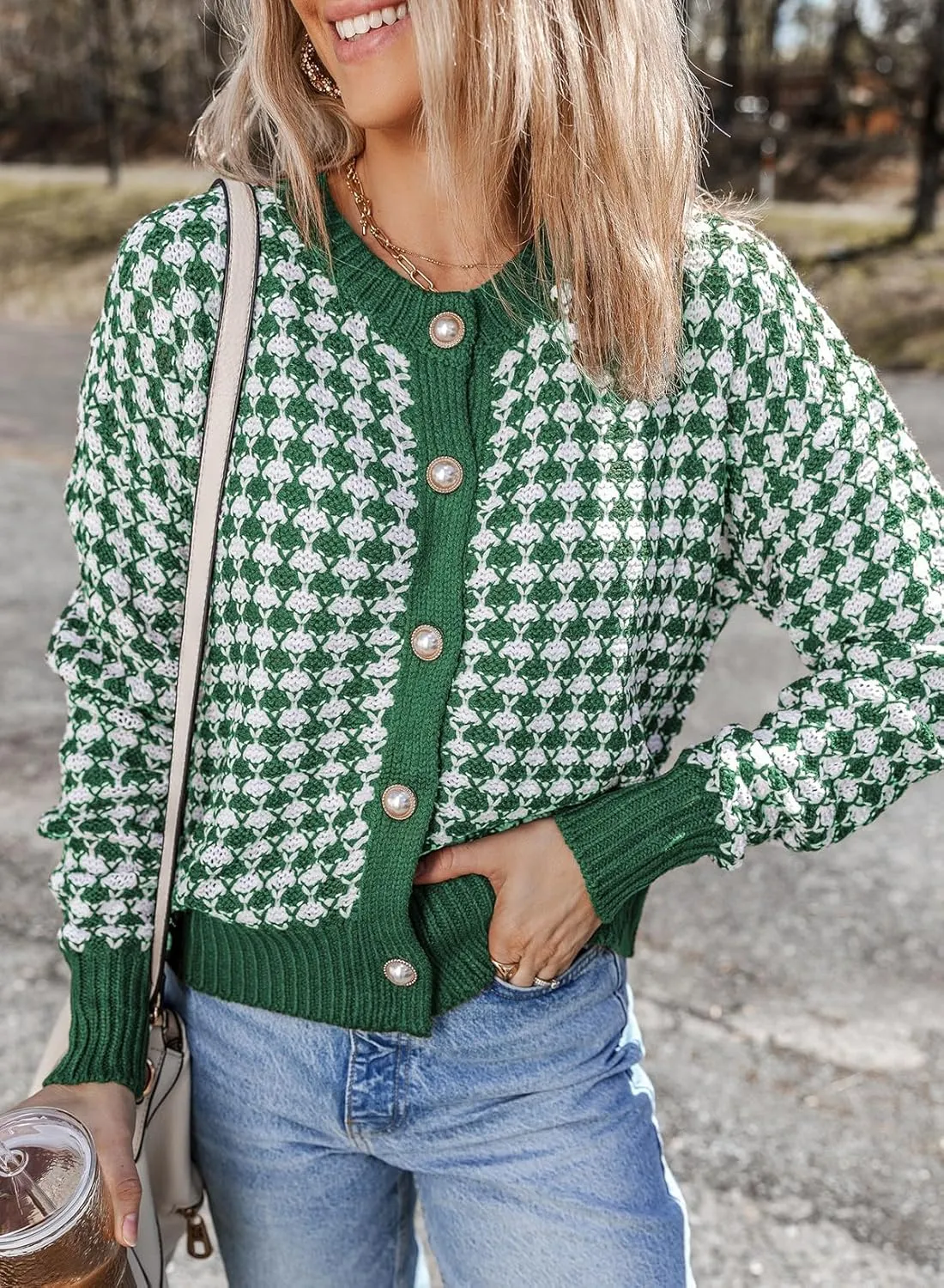 Dokotoo Cardigan Sweaters for Women V Neck Button Down Long Sleeve Plaid Knit Cardigans Sweater Tops