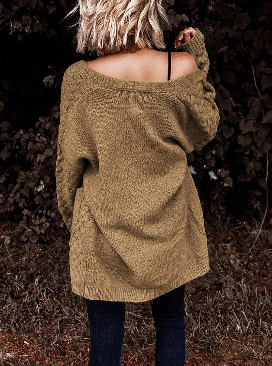 Dokotoo Women's 2024 Fashion Casual Open Front Long Sleeve Chunky Cable Knit Cardigans Sweaters Outerwear Coats with Pockets