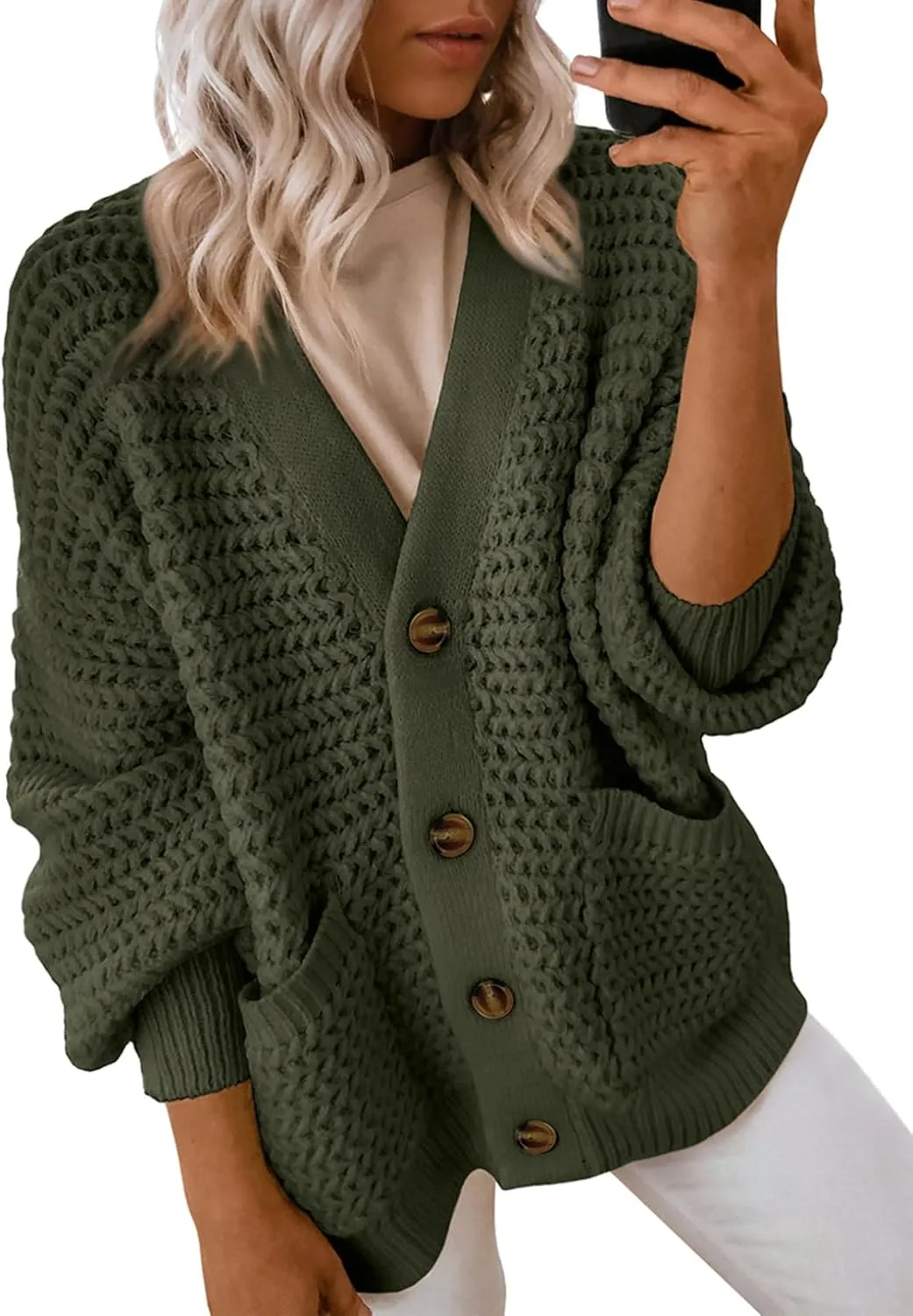 Dokotoo Women's 2025 Fashion Casual Open Front Long Sleeve Chunky Knit Cardigans Sweaters Outerwear Coats
