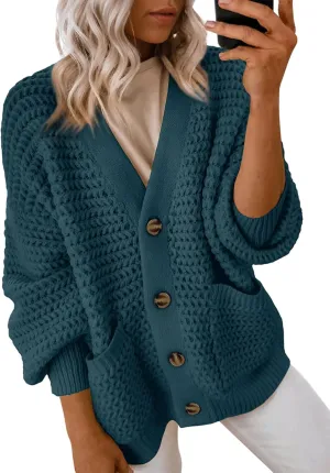 Dokotoo Women's 2025 Fashion Casual Open Front Long Sleeve Chunky Knit Cardigans Sweaters Outerwear Coats