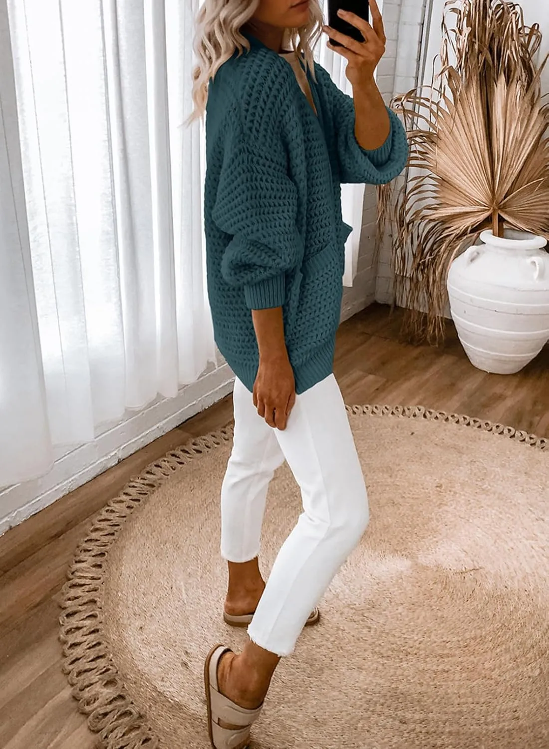 Dokotoo Women's 2025 Fashion Casual Open Front Long Sleeve Chunky Knit Cardigans Sweaters Outerwear Coats