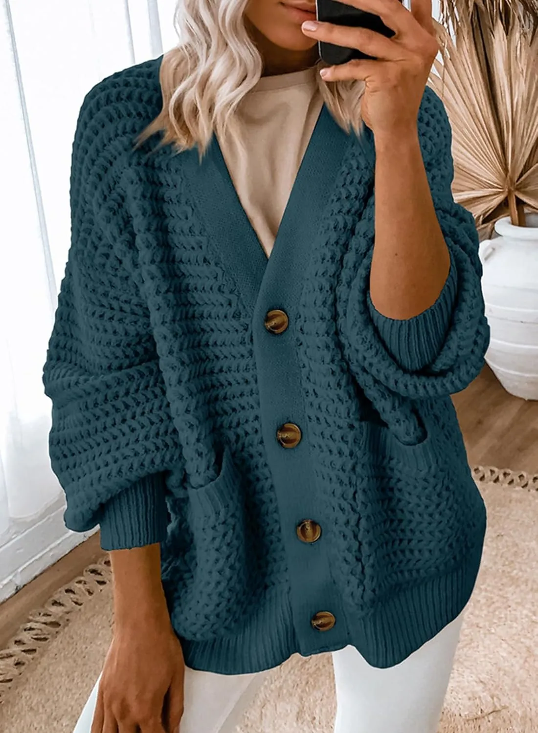 Dokotoo Women's 2025 Fashion Casual Open Front Long Sleeve Chunky Knit Cardigans Sweaters Outerwear Coats