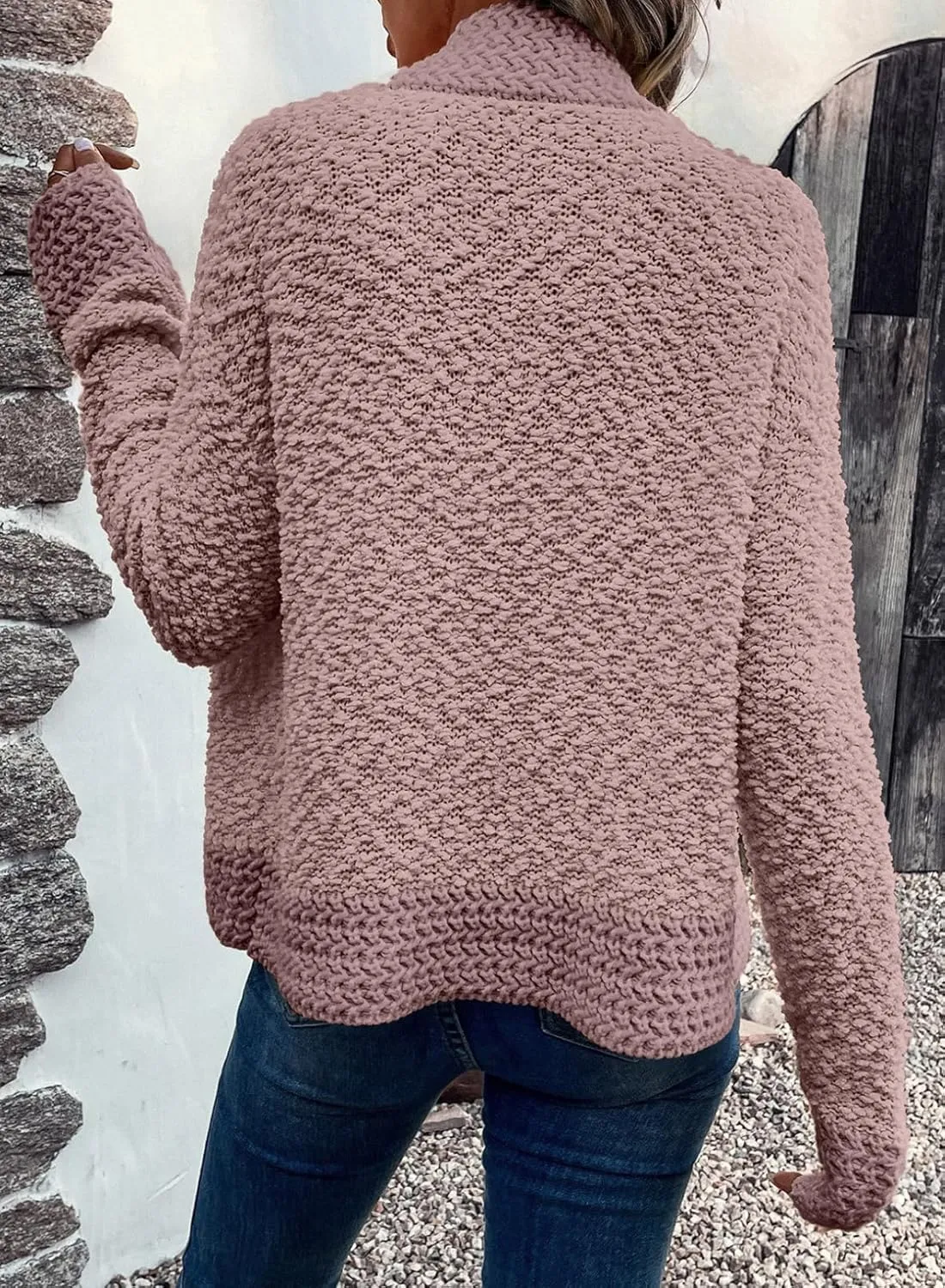 Dokotoo Women's 2025 Fashion Casual Open Front Long Sleeve Chunky Knit Cardigans Sweaters Outerwear Coats