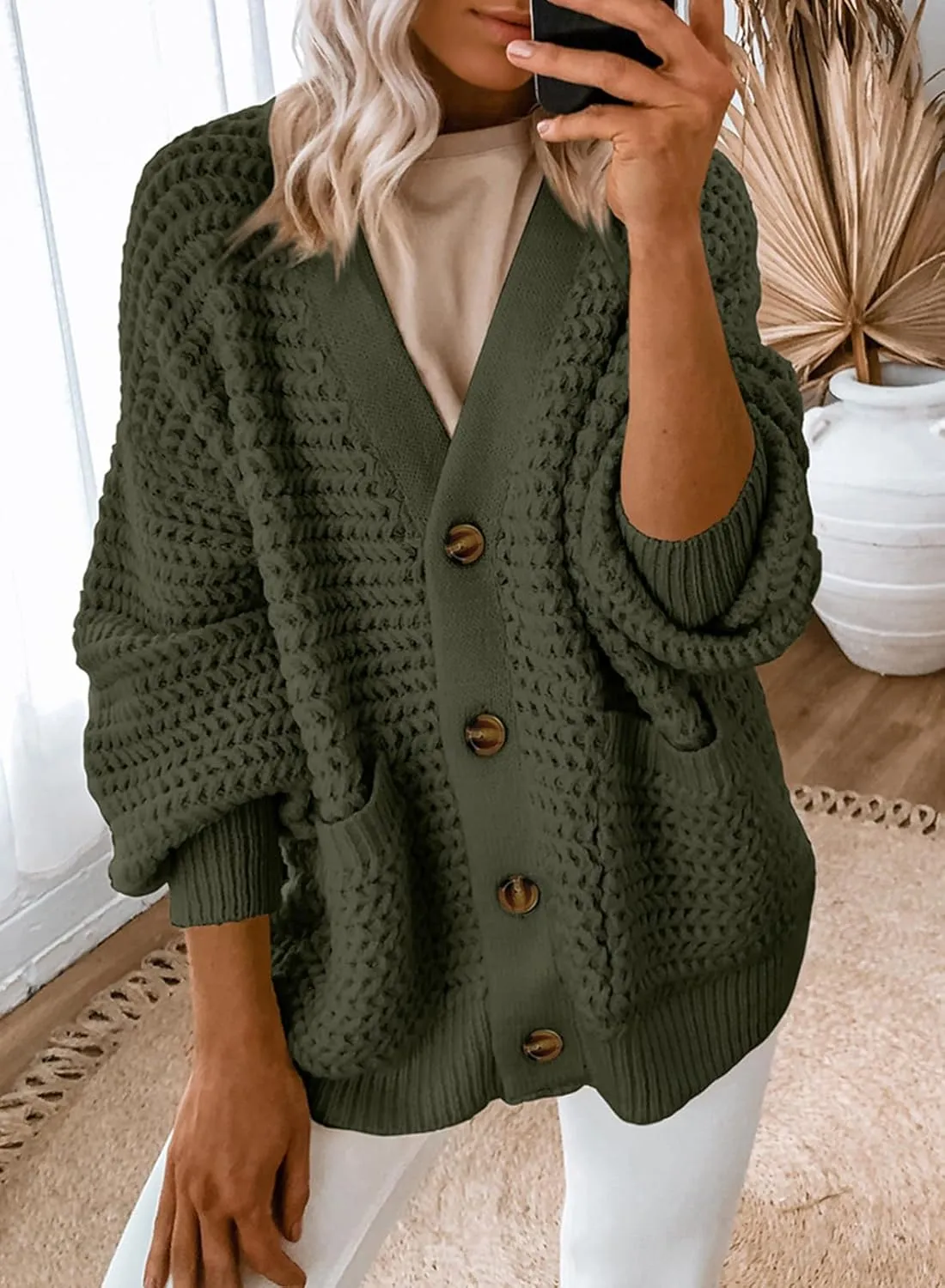 Dokotoo Women's 2025 Fashion Casual Open Front Long Sleeve Chunky Knit Cardigans Sweaters Outerwear Coats