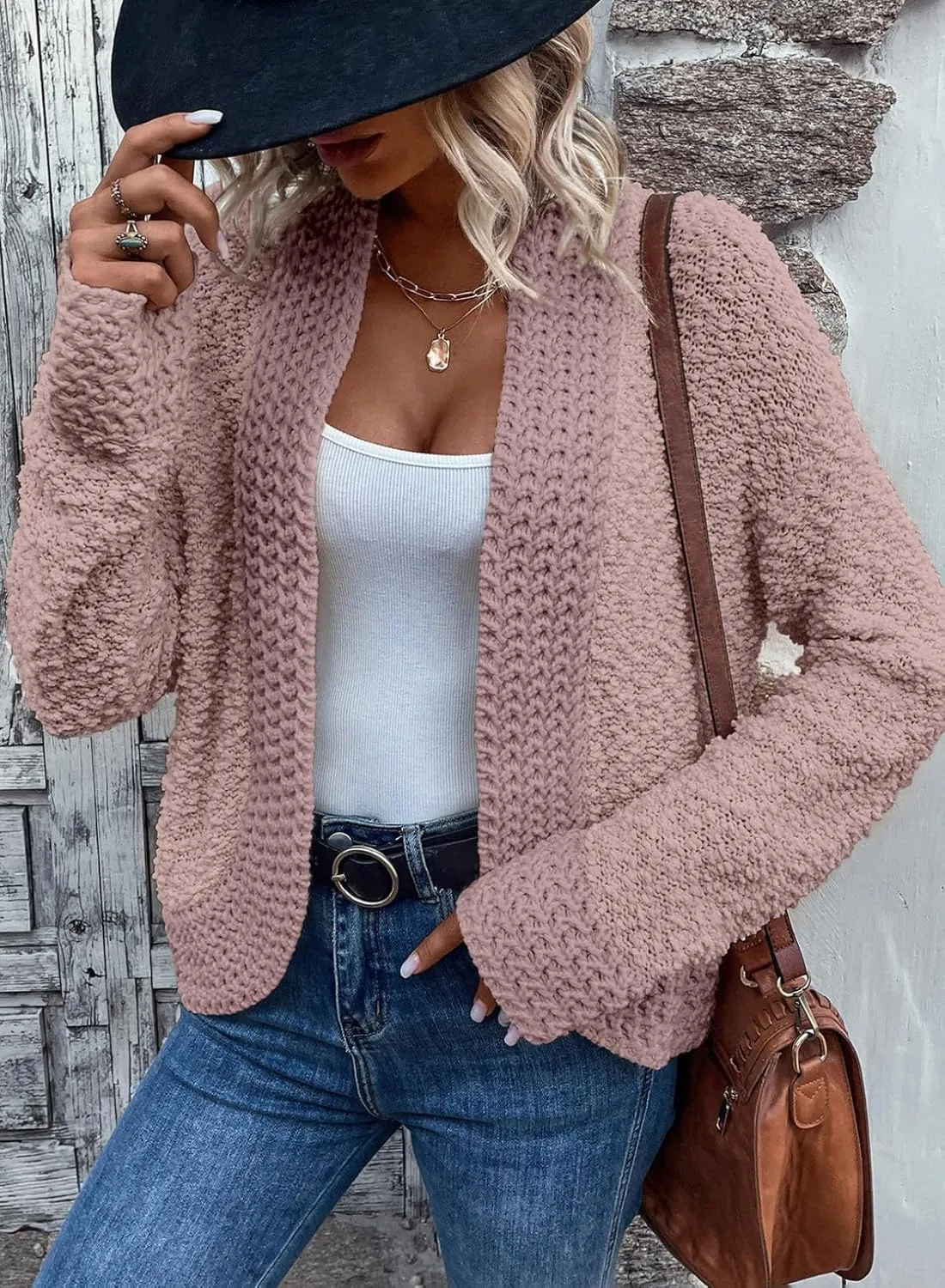 Dokotoo Women's 2025 Fashion Casual Open Front Long Sleeve Chunky Knit Cardigans Sweaters Outerwear Coats