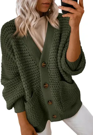 Dokotoo Women's 2025 Fashion Casual Open Front Long Sleeve Chunky Knit Cardigans Sweaters Outerwear Coats