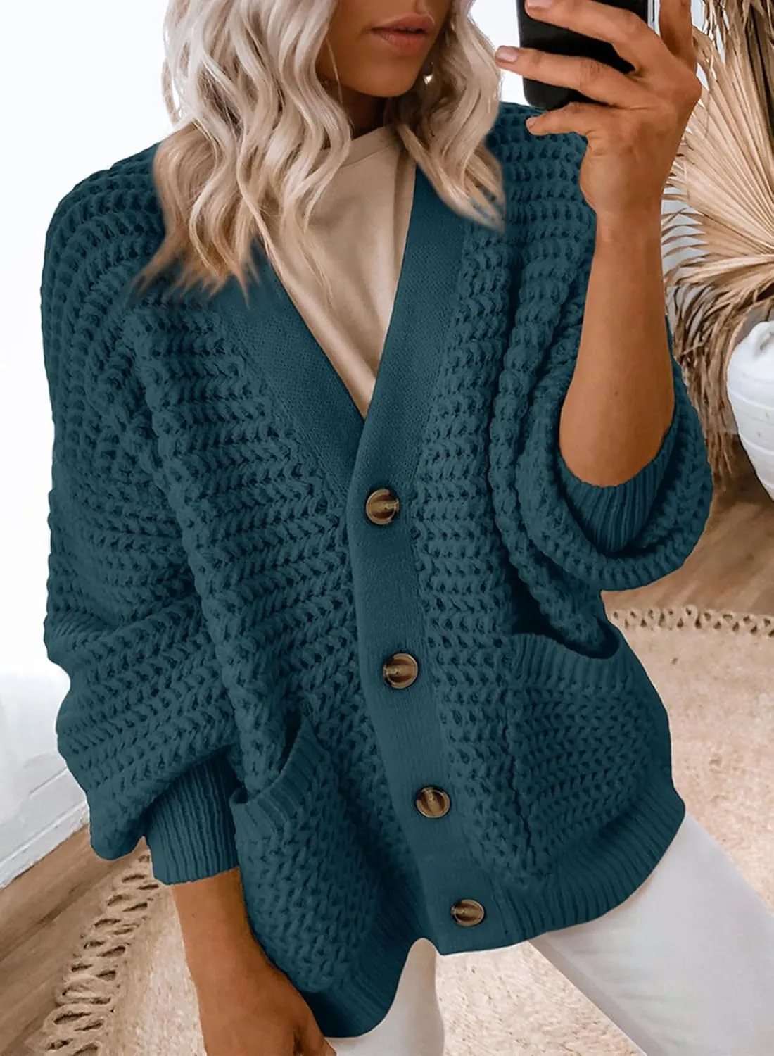 Dokotoo Women's 2025 Fashion Casual Open Front Long Sleeve Chunky Knit Cardigans Sweaters Outerwear Coats