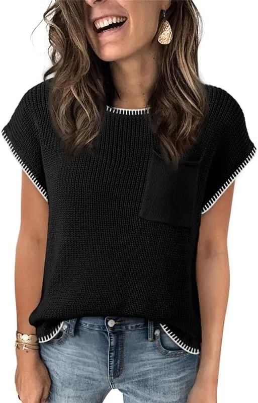 Dokotoo Women's Casual Short Sleeve Loose Tunic Tops Lightweight Knit Spring Pullover Sweater Blouses