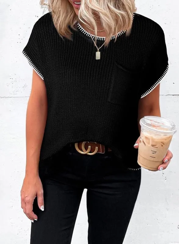 Dokotoo Women's Casual Short Sleeve Loose Tunic Tops Lightweight Knit Spring Pullover Sweater Blouses