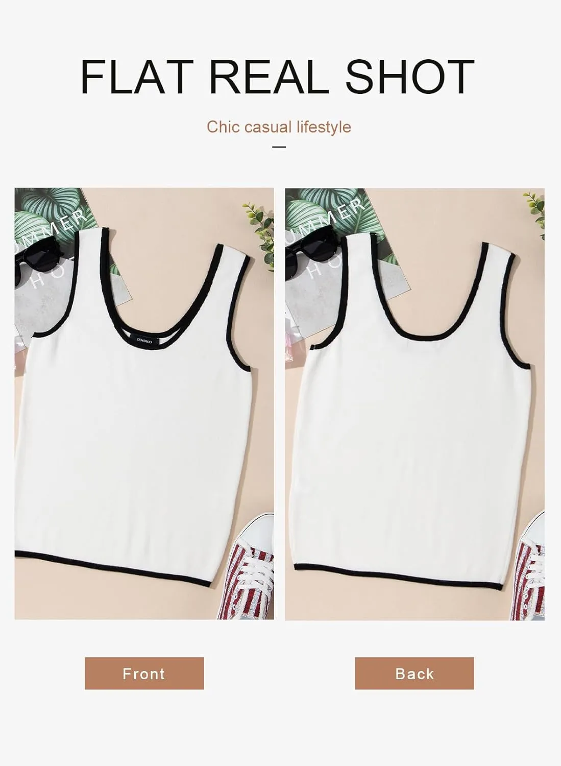 Dokotoo Womens Tank Tops 2025 Summer Casual Sleeveless Scoop Neck Ribbed Knit Color Block Slim Fitted Cami Tee Shirts