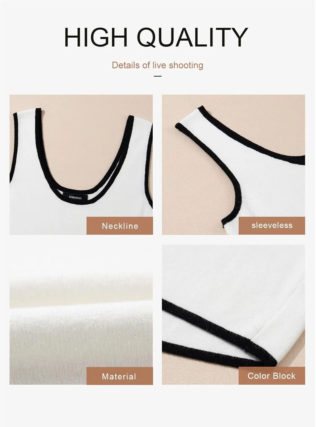 Dokotoo Womens Tank Tops 2025 Summer Casual Sleeveless Scoop Neck Ribbed Knit Color Block Slim Fitted Cami Tee Shirts