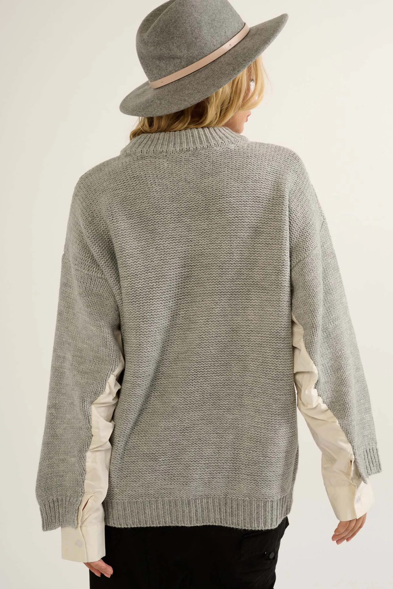 Double Feature Cable Knit Mixed Media Sweater