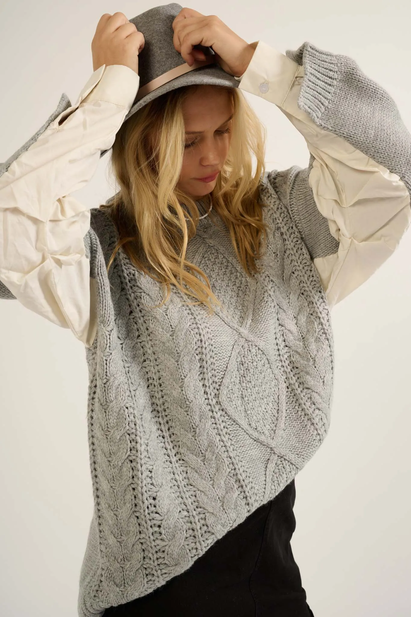 Double Feature Cable Knit Mixed Media Sweater