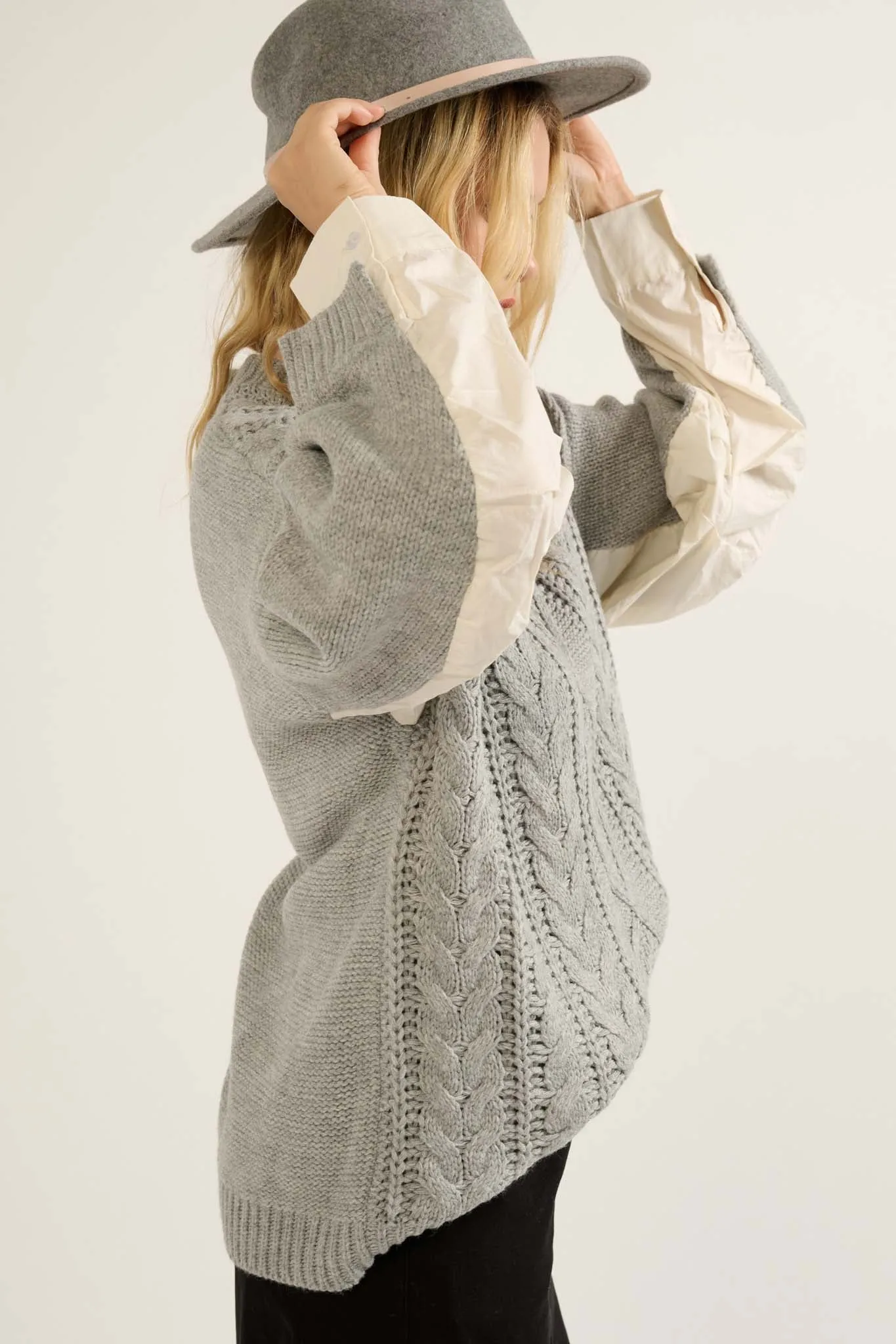 Double Feature Cable Knit Mixed Media Sweater