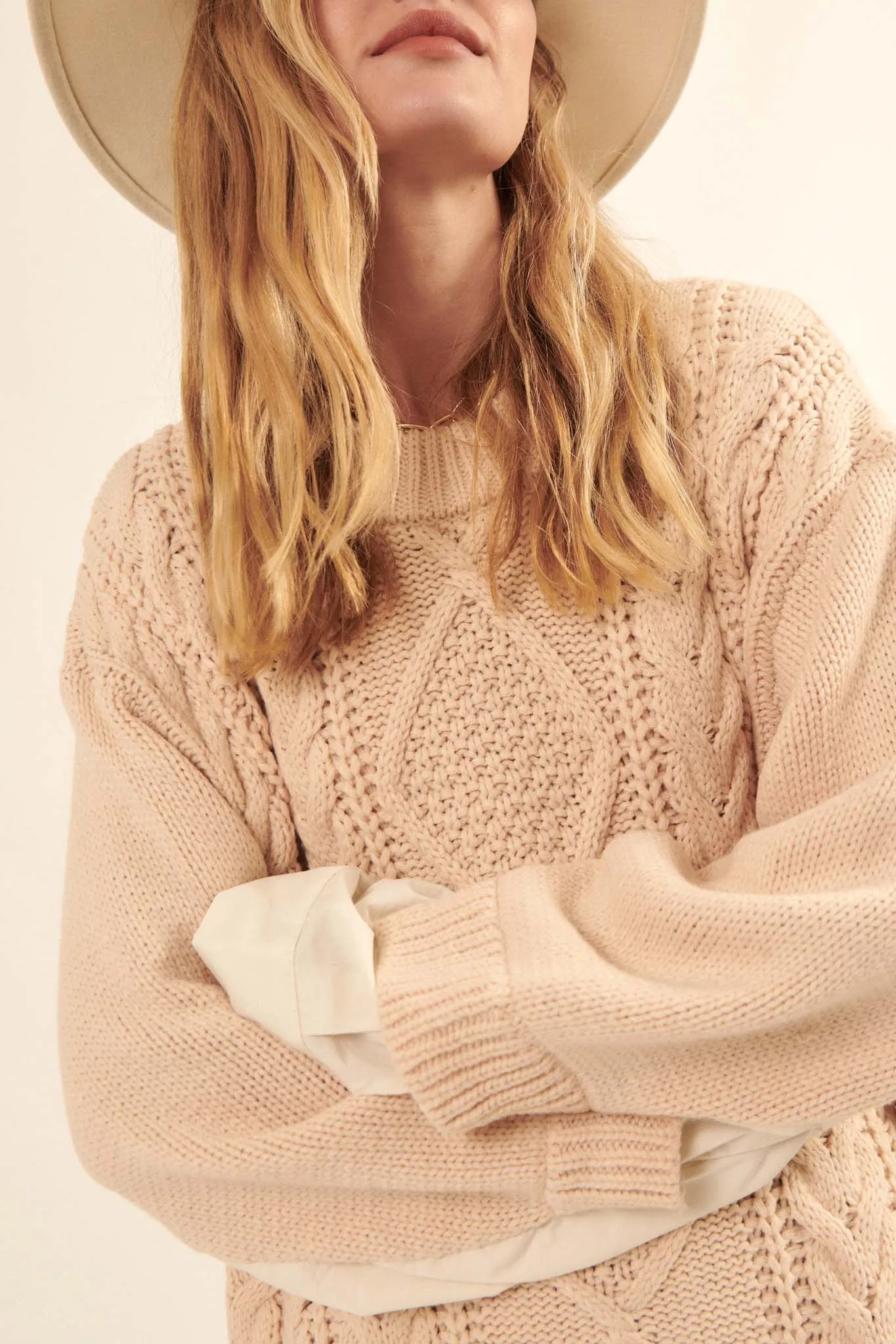 Double Feature Cable Knit Mixed Media Sweater