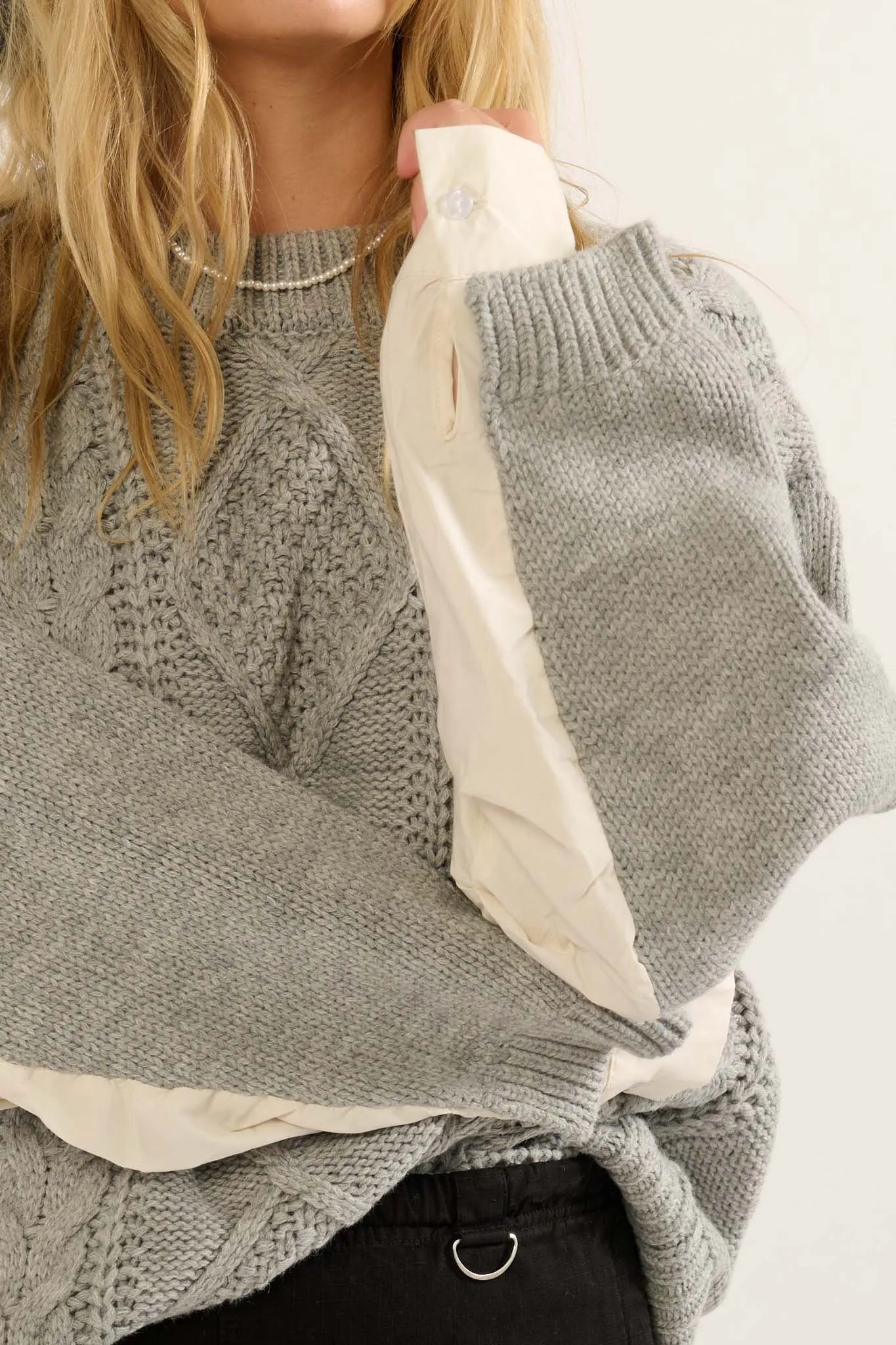 Double Feature Cable Knit Mixed Media Sweater