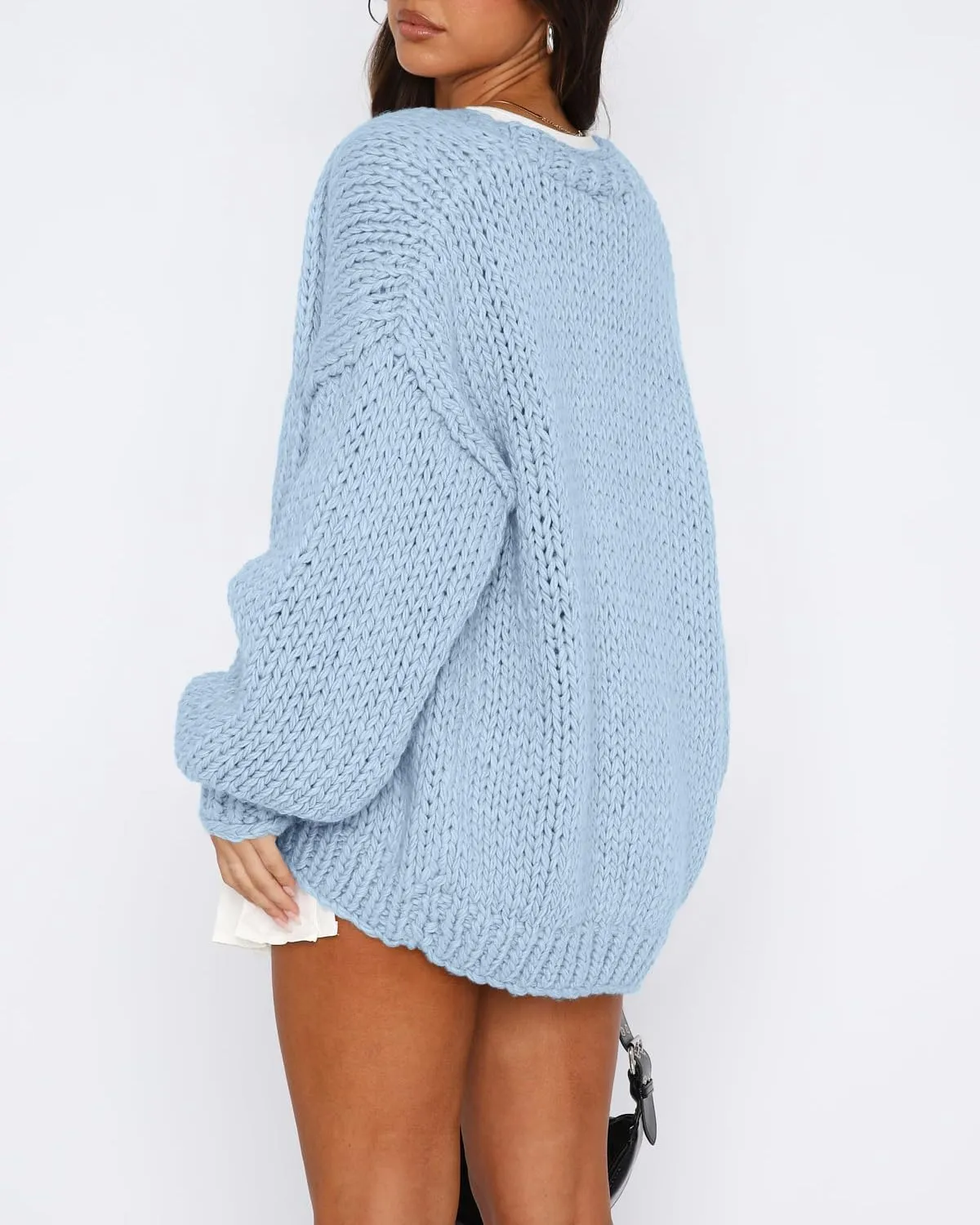 dowerme Women's Oversized Cardigan Casual Long Sleeve Open Front Drop Shoulder Cute Spring Sweaters Chunky Knit Outerwear