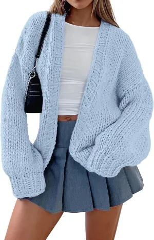 dowerme Women's Oversized Cardigan Casual Long Sleeve Open Front Drop Shoulder Cute Spring Sweaters Chunky Knit Outerwear